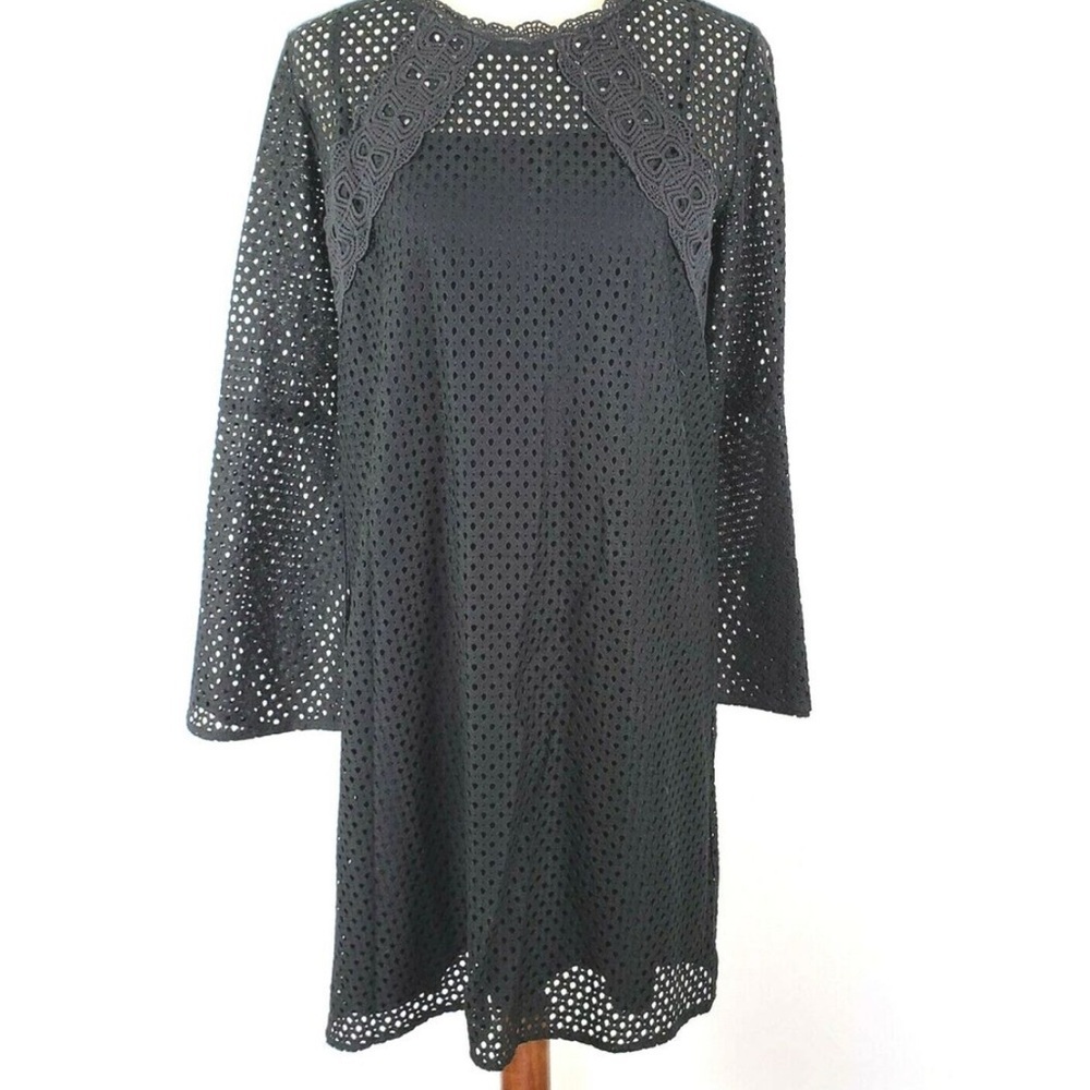 LOFT Black Sheath Dress with Bell Sleeves Crew Neck
